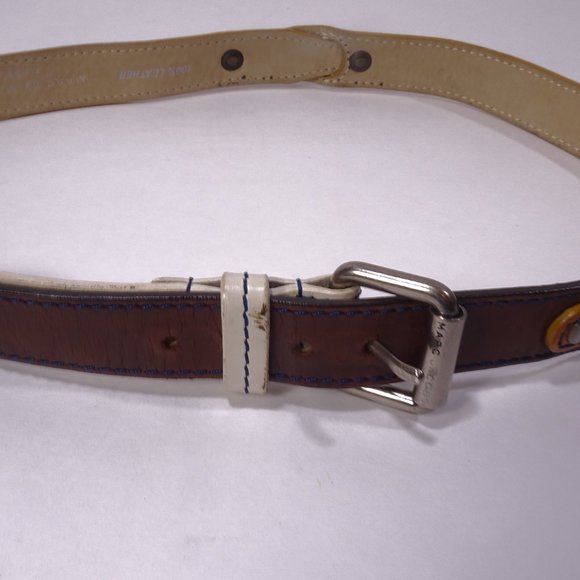 Marc Jacobs Colorblock Thin Leather Belt Tan White Navy Sz S/M - Picture 11 of 15